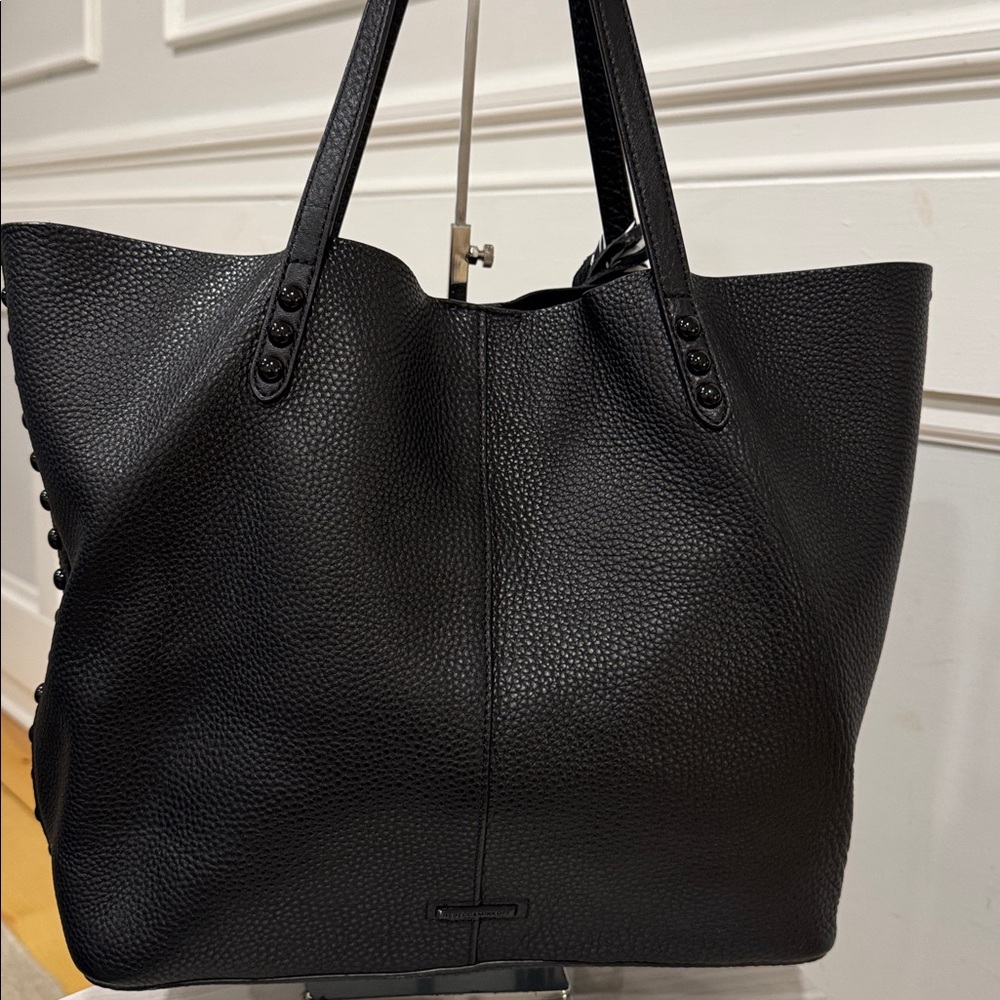 Rebecca Minkoff Black Studded Pebbled Leather Unlined Tote Wallet Set - Picture 9 of 17